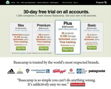 Pricing Tables example from basecamphq.com