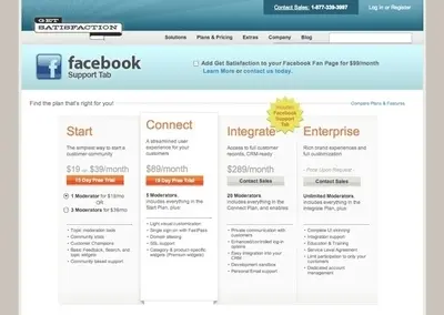 Pricing Tables example from getsatisfaction.com