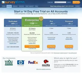 Pricing Tables example from surveygizmo.com