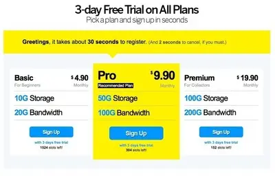 Pricing Tables example from put.io