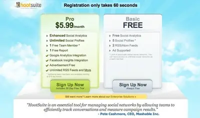 Pricing Tables example from hootsuite.com