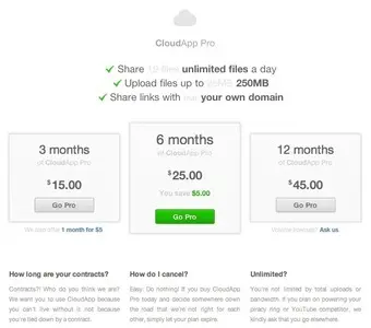 Pricing Tables example from store.getcloudapp.com