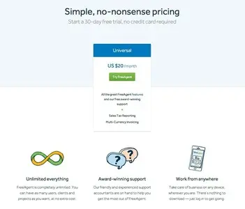 Pricing Tables example from freeagent.com