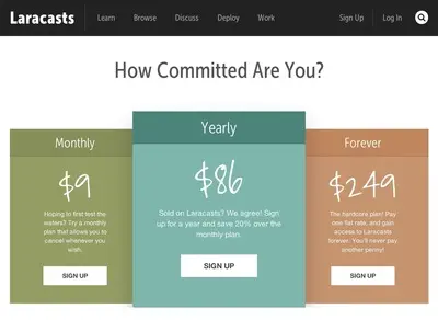 Pricing Tables example from laracasts.com