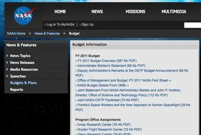 Breadcrumbs example from nasa.gov