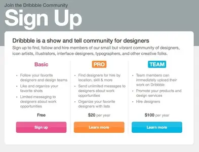 Pricing Tables example from dribbble.com