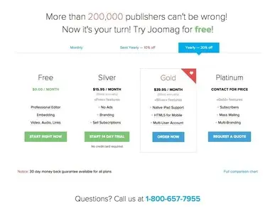 Pricing Tables example from joomag.com
