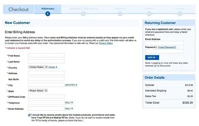 Forms example from toysrus.com