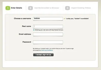 Account Registration example from popscreen.com