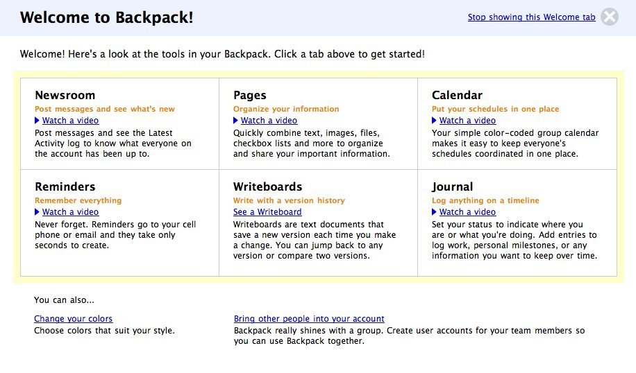 Screenshot of backpackit.com