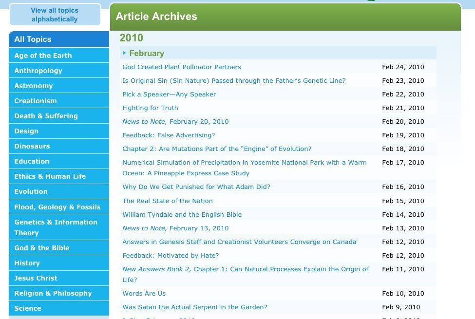 Screenshot of answersingenesis.org