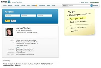 Inline Help Box example from linkedin.com