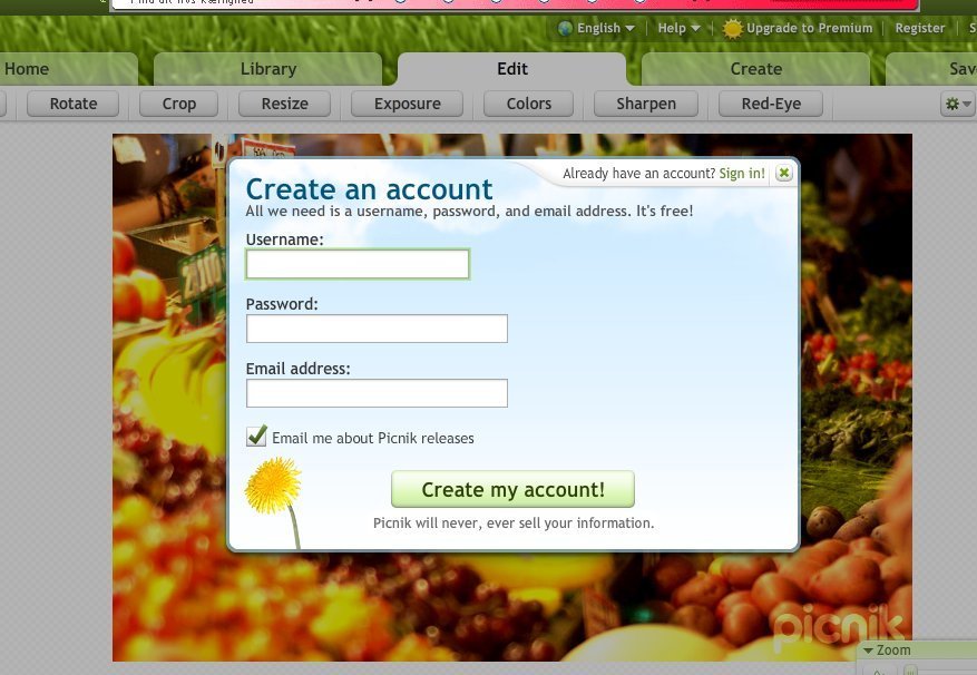 Screenshot of picnik.com