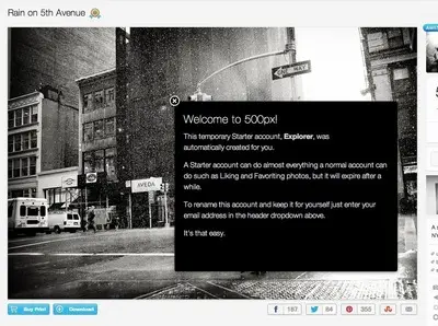 Lazy Registration example from 500px.com