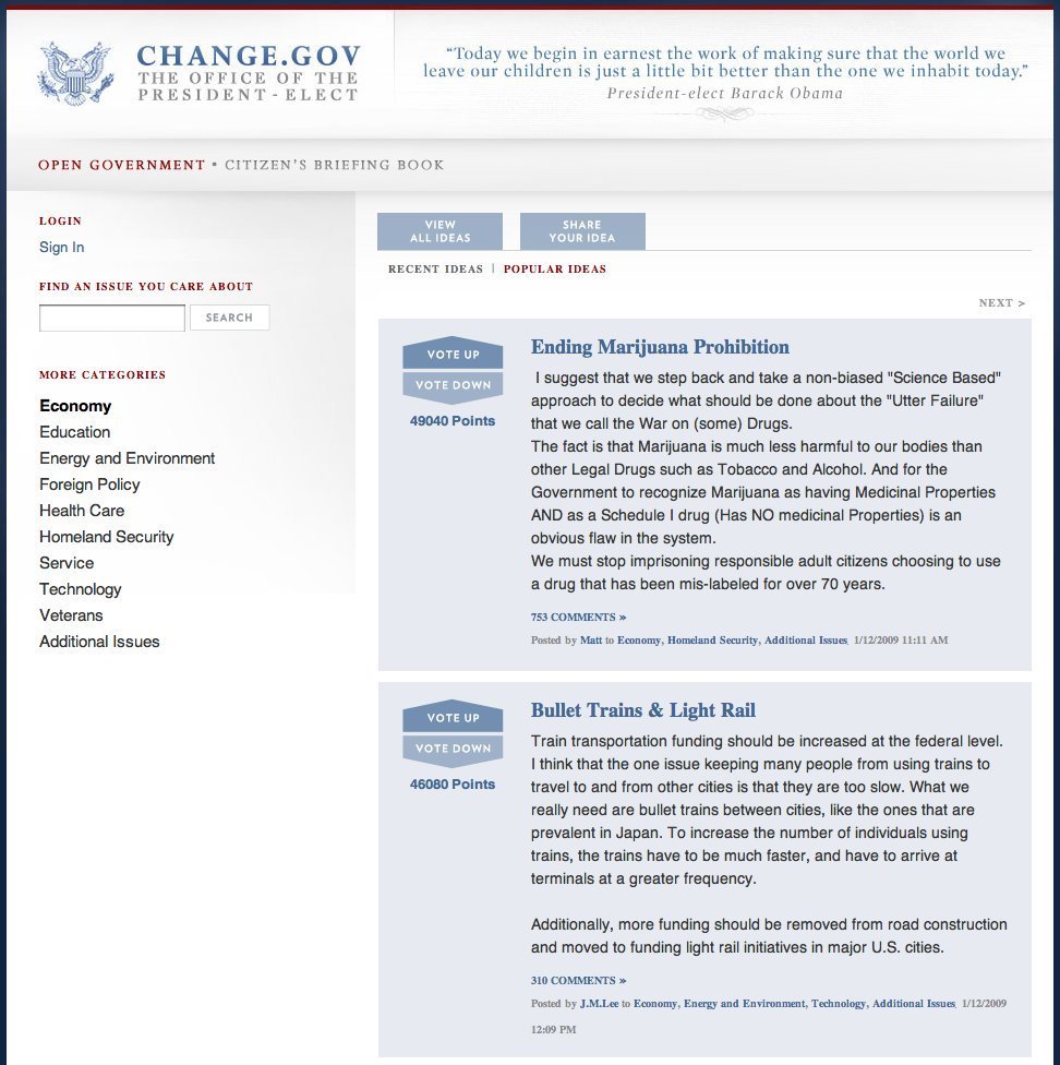 Screenshot of citizensbriefingbook.change.gov