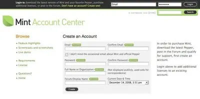 Account Registration example from haveamint.com