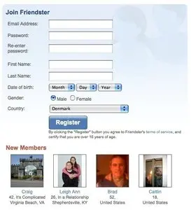Account Registration example from friendster.com