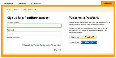 Account Registration example from postrank.com