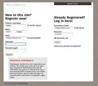 Account Registration example from boxesandarrow.com