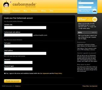 Account Registration example from carbonmade.com