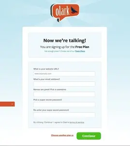 Account Registration example from olark.com