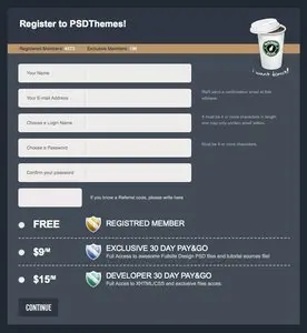 Account Registration example from psdthemes.com