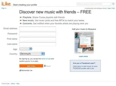 Account Registration example from ilike.com