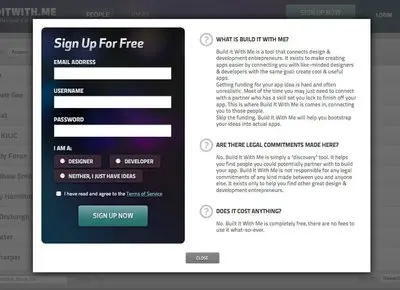 Account Registration example from builditwith.me