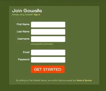 Account Registration example from gowalla.com