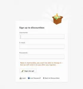 Account Registration example from thediscountbox.co.uk