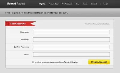 Account Registration example from uploadrobots.com