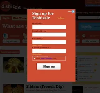 Account Registration example from dishizzle.com