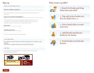 Account Registration example from booktagger.com