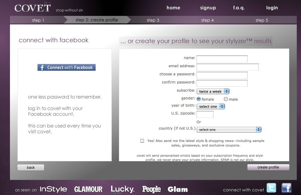 Screenshot of covet.com