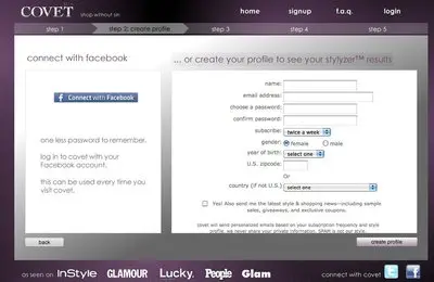 Account Registration example from covet.com