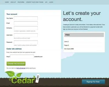 Account Registration example from cedarapp.com