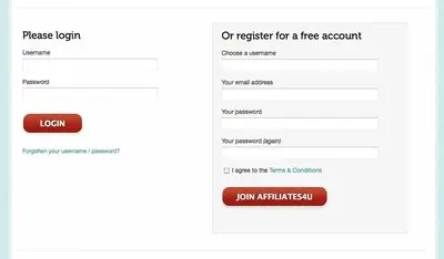 Login forms example from affiliates4u.com