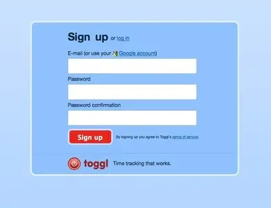 Account Registration example from toggl.com