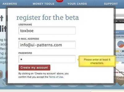 Account Registration example from getcreditable.com
