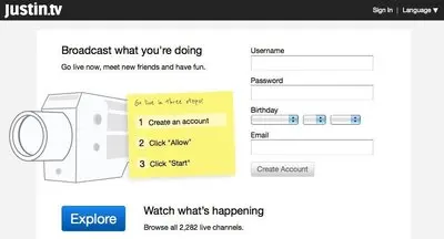 Account Registration example from justin.tv