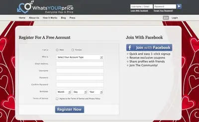 Account Registration example from whatsyourprice.com