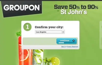 Account Registration example from groupon.com