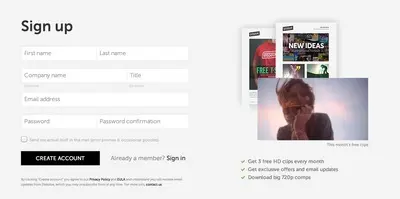 Account Registration example from dissolve.com