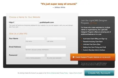 Account Registration example from lightcms.com