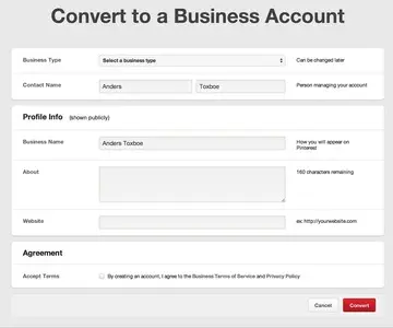 Account Registration example from pinterest.com