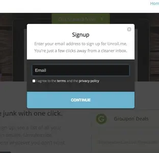 Account Registration example from unroll.me