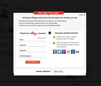 Account Registration example from ivillage.com