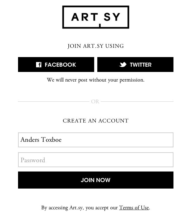 Screenshot of artsy.net
