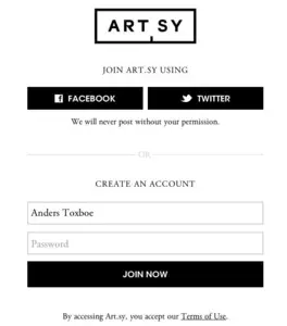 Account Registration example from artsy.net