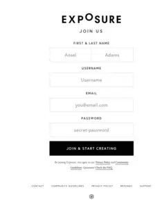 Account Registration example from exposure.co
